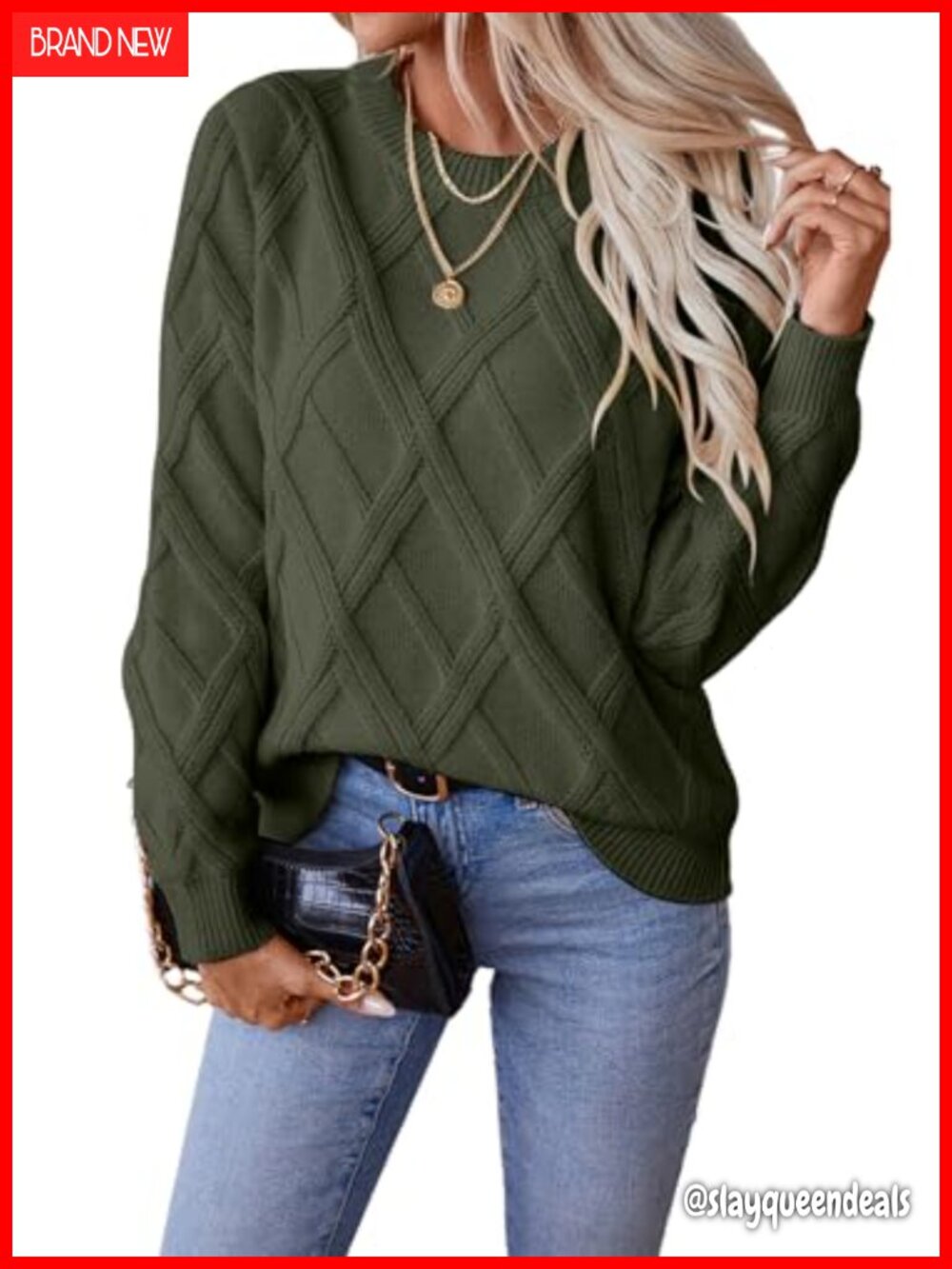 Cable Knit Crewneck Long Sleeve Sweater Pullover Lightweight